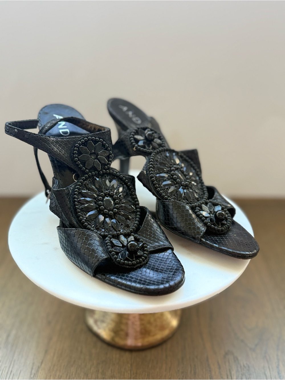 Andrew Gn Black Embellished Snakeskin Leather Heels Size 37